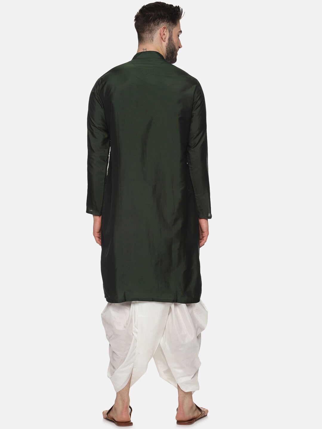 Sethukrishna Men Green Angrakha Kurta with Dhoti Pants