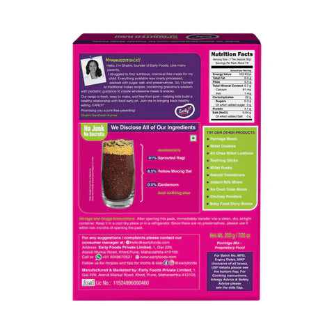 Early Foods Organic Sprouted Ragi Porridge Mix 