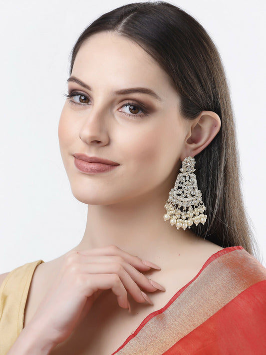 NVR Women Gold-Polished Kundan Drop Earrings 