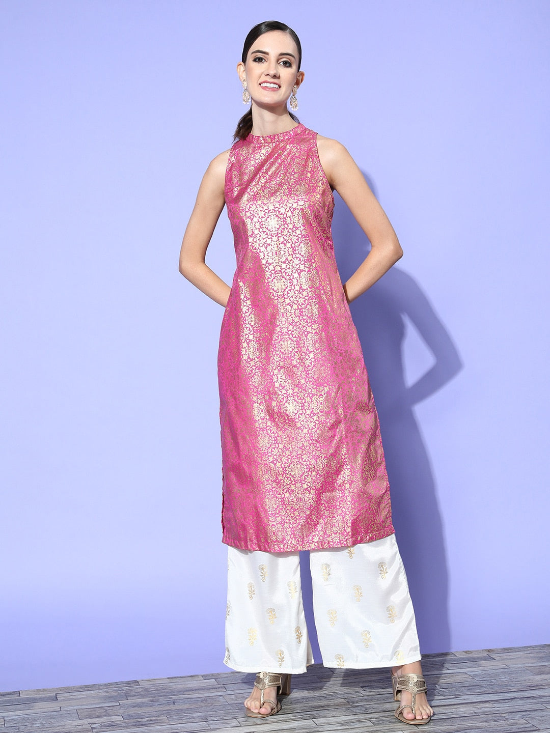 HERE&NOW Women Ethnic Motifs Polyester Hyper Texture Kurta Set