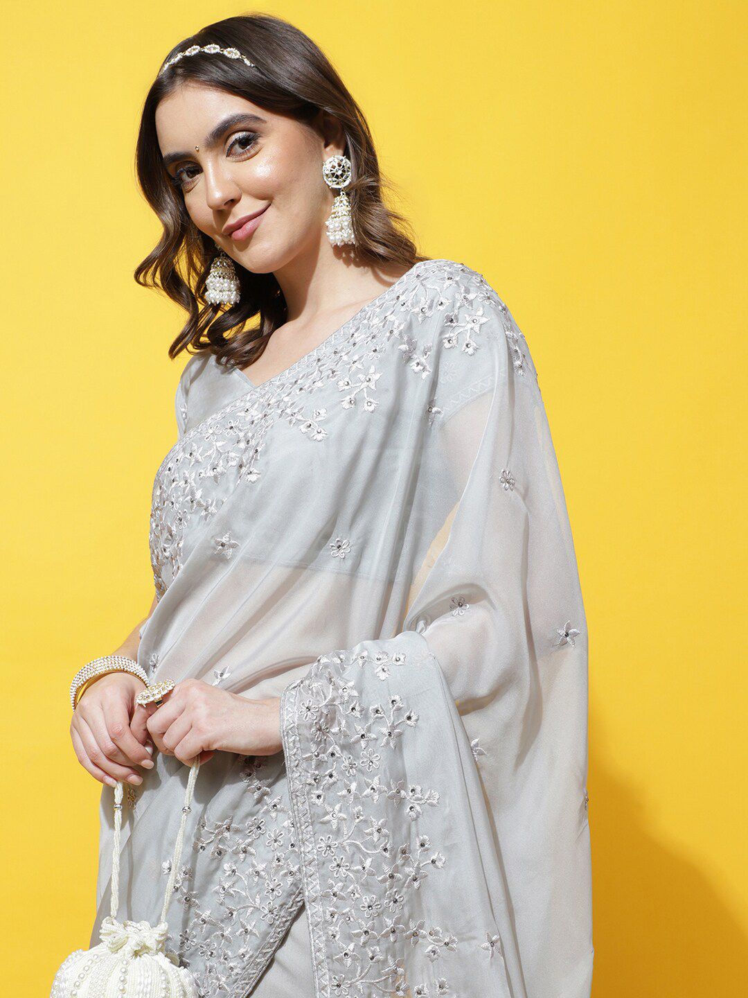 kasee Floral Embroidered Organza Saree