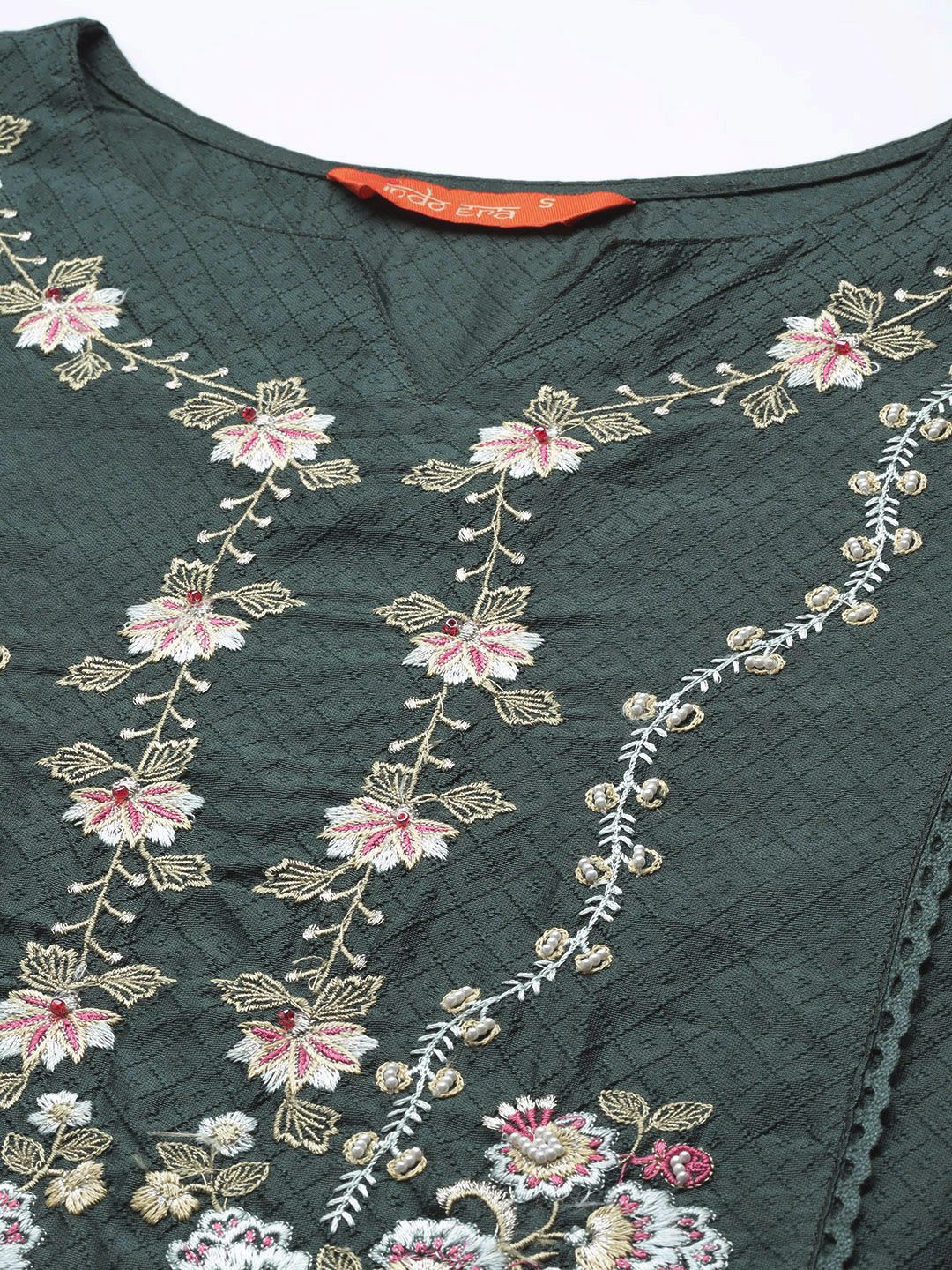 Indo Era Women Green Ethnic Motifs Embroidered Kurta with Trousers & With Dupatta