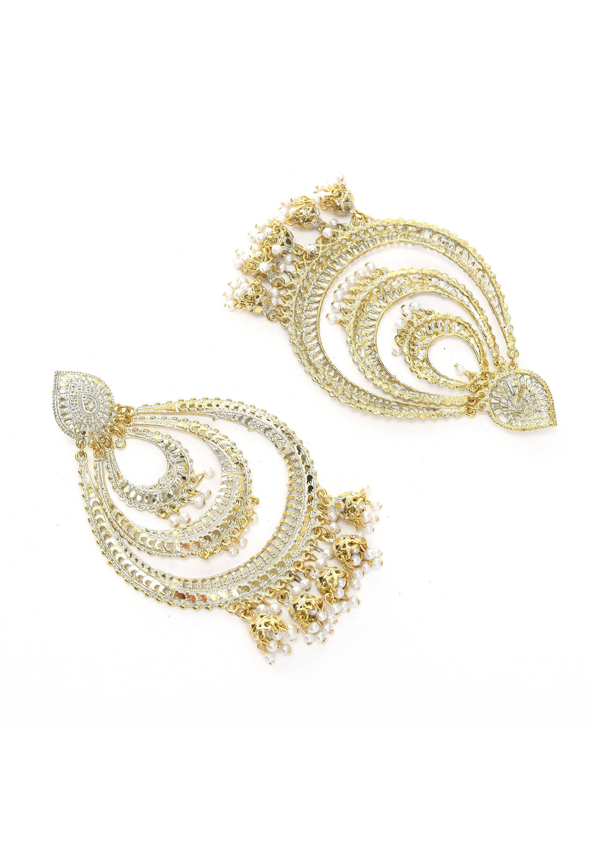 Mominos Fashion Johar Kamal Triple Circle White With Red Golden Big Size Earrings - Grab2buy