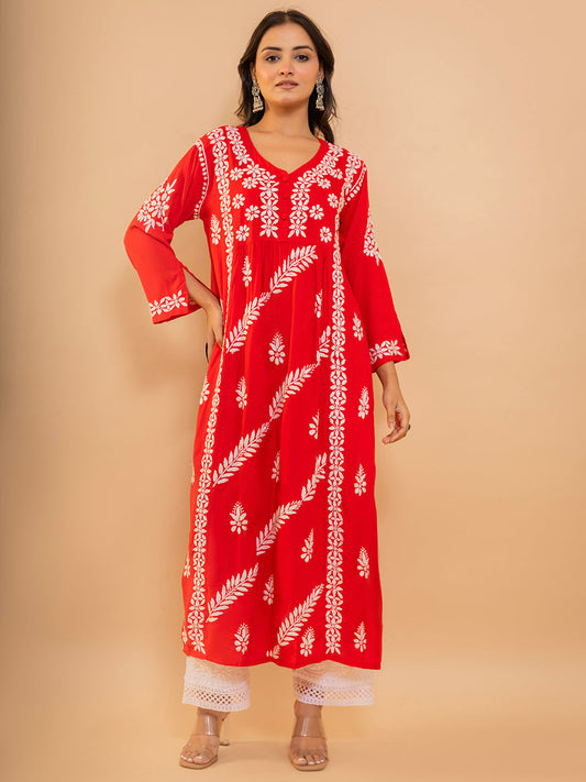 HOUSE OF KARI Cotton Floral Embroidered Chikankari Kurta 