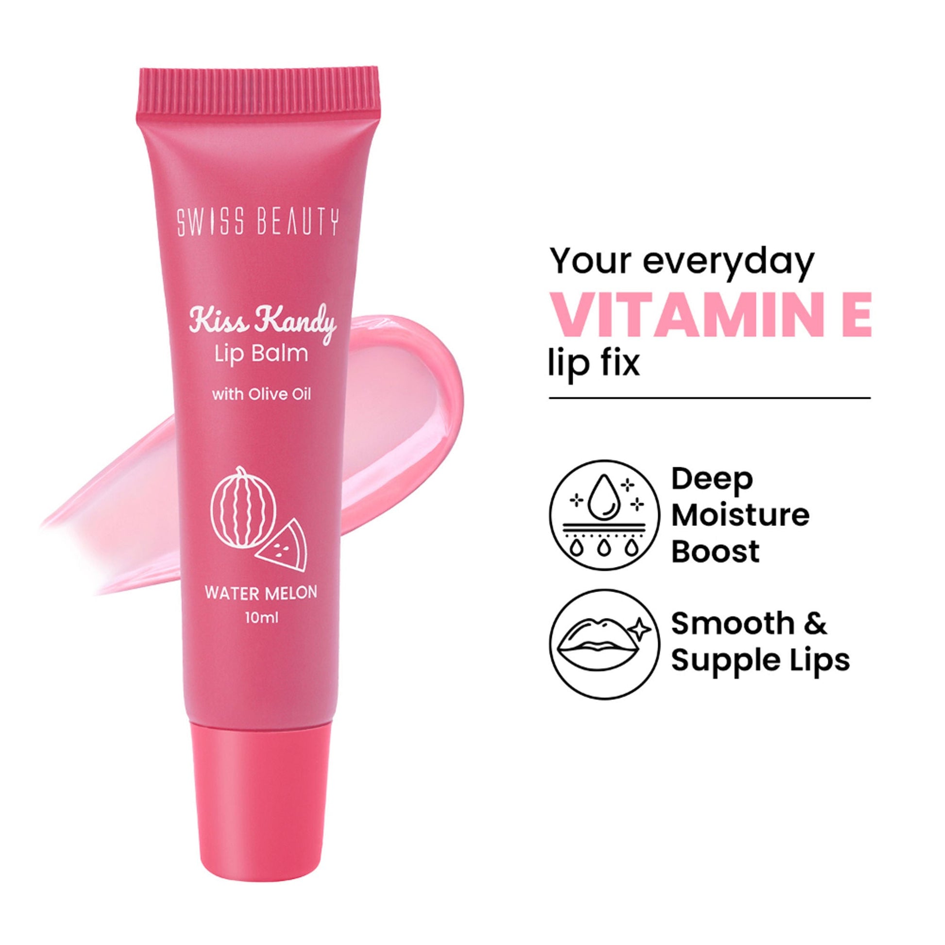 Swiss Beauty Kiss Kandy Tinted Lip Balm | Non-Sticky with Olive Oil & Vitamin E - 02 Water Melon