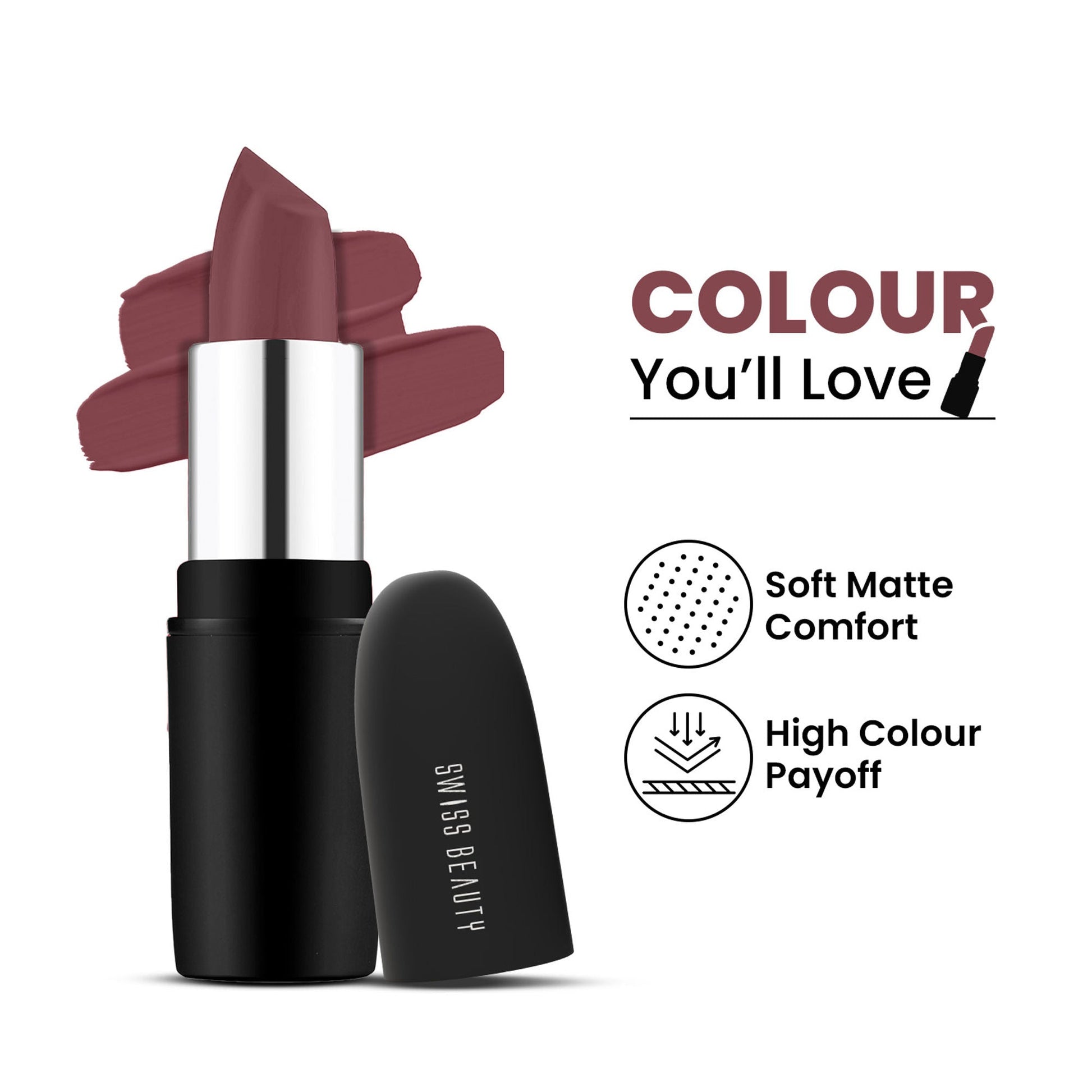 Swiss Beauty Pure Matte Lipstick , Non-Drying, Smooth Glide, Long Lasting - 203 Hazelnut