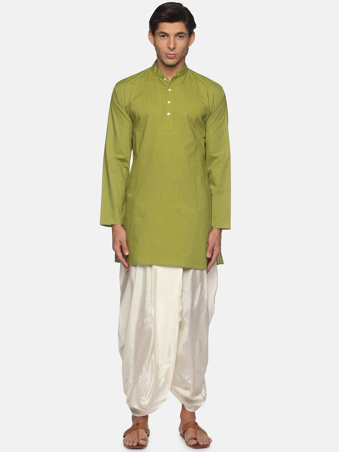 Sethukrishna Men Green Pure Cotton Kurta with Dhoti Pants