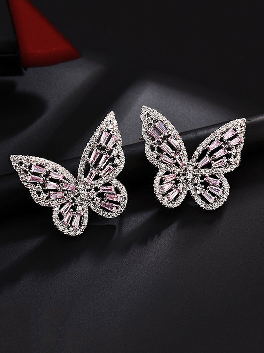 Yellow Chimes Silver-Toned & Pink Quirky Butterfly Studs Earrings - Grab2buy