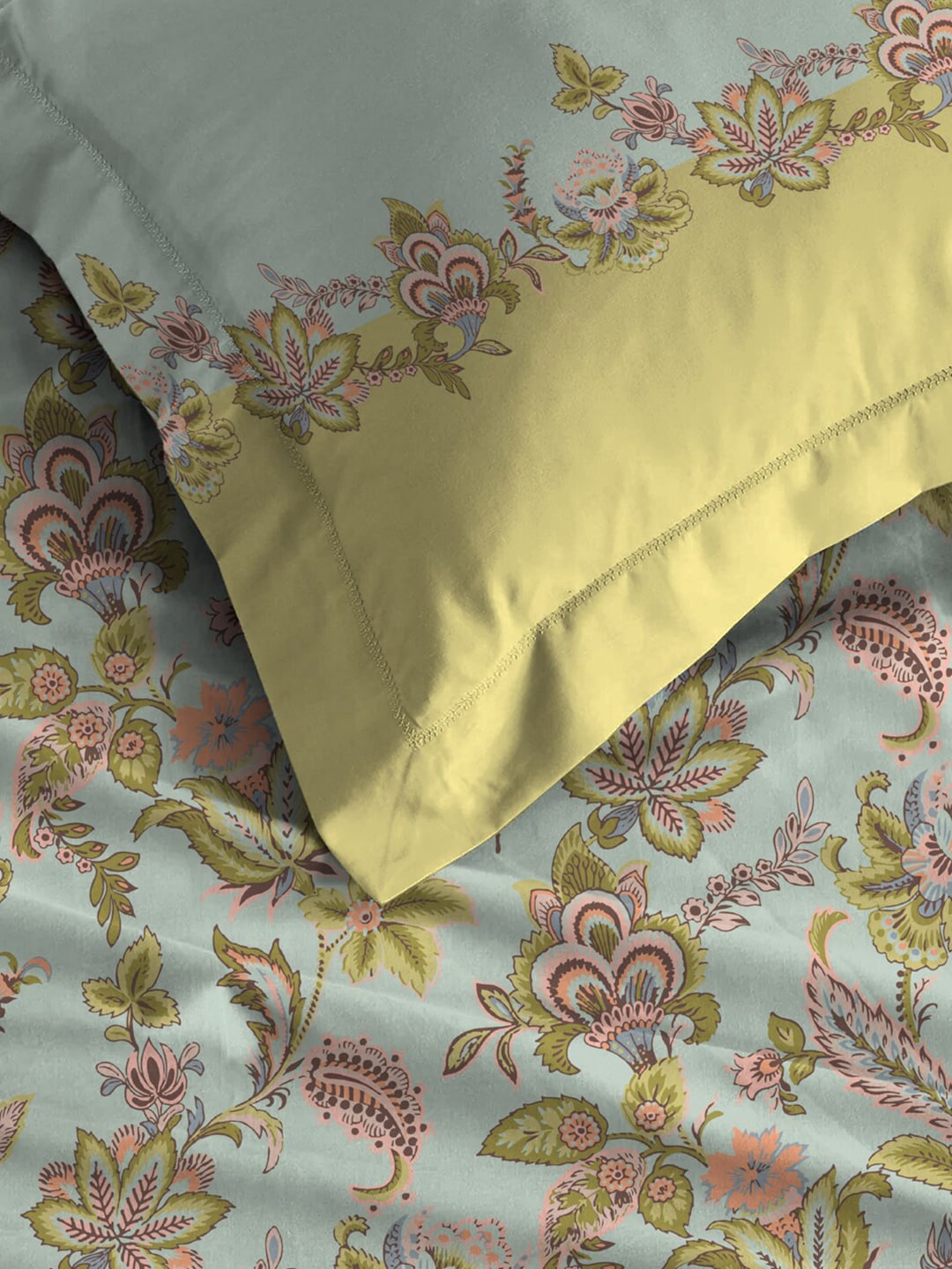 MYTRIDENT Blue White Floral Pure Cotton 144 TC Queen Bedsheet With 2 Pillow Covers 
