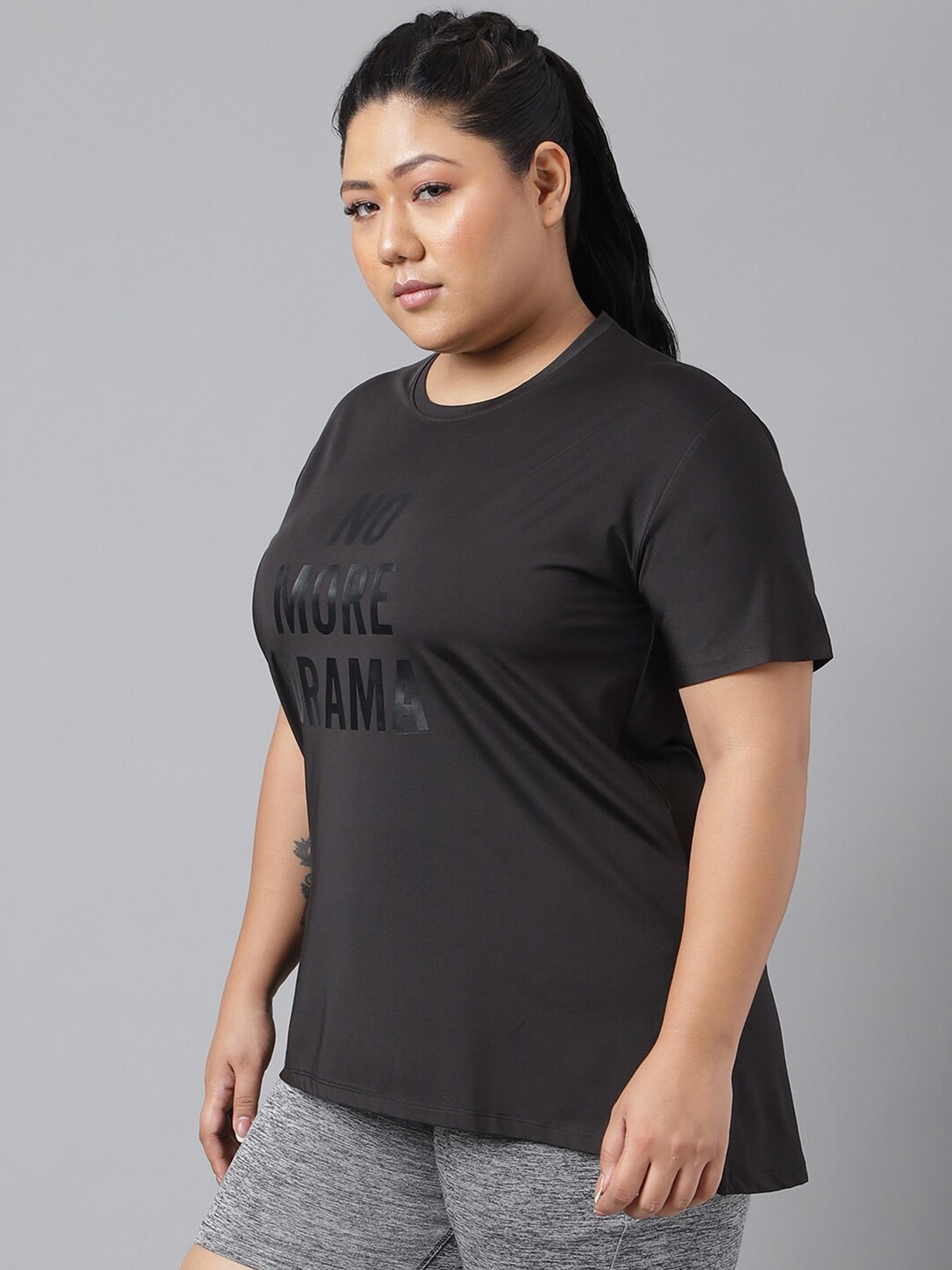MKH Plus Size Typography Printed Dri-FIT Relaxed Fit Drop-Shoulder Sleeves Gym T-shirt 