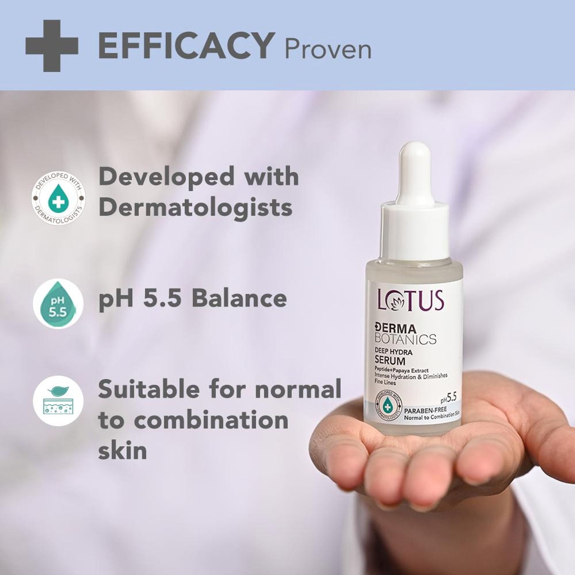 Lotus DermaBotanics Peptide + Papaya Extract Deep Hydra Serum,pH5.5,Normal To Combination Skin