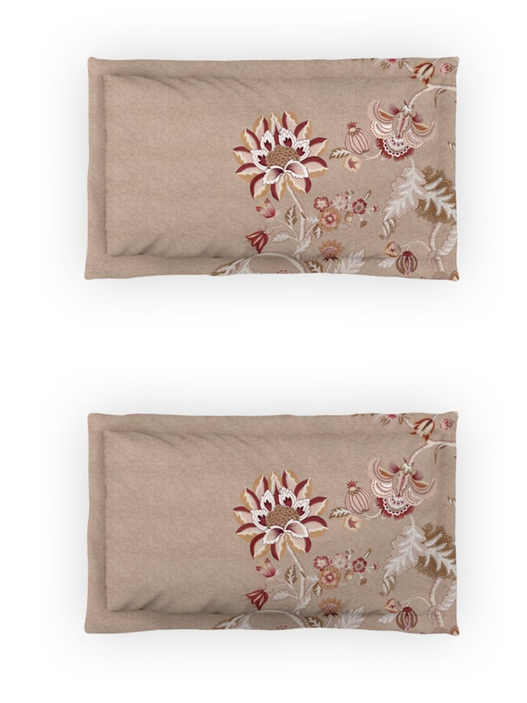 DDecor Grey & Maroon Ethnic Motifs 140 TC Cotton Queen Bedsheet with 2 Pillow Covers 