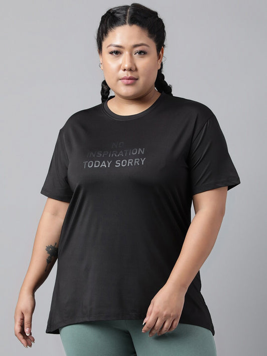 MKH Plus Size Typography Printed Dri-FIT Relaxed Fit Drop-Shoulder Sleeves Gym T-shirt 