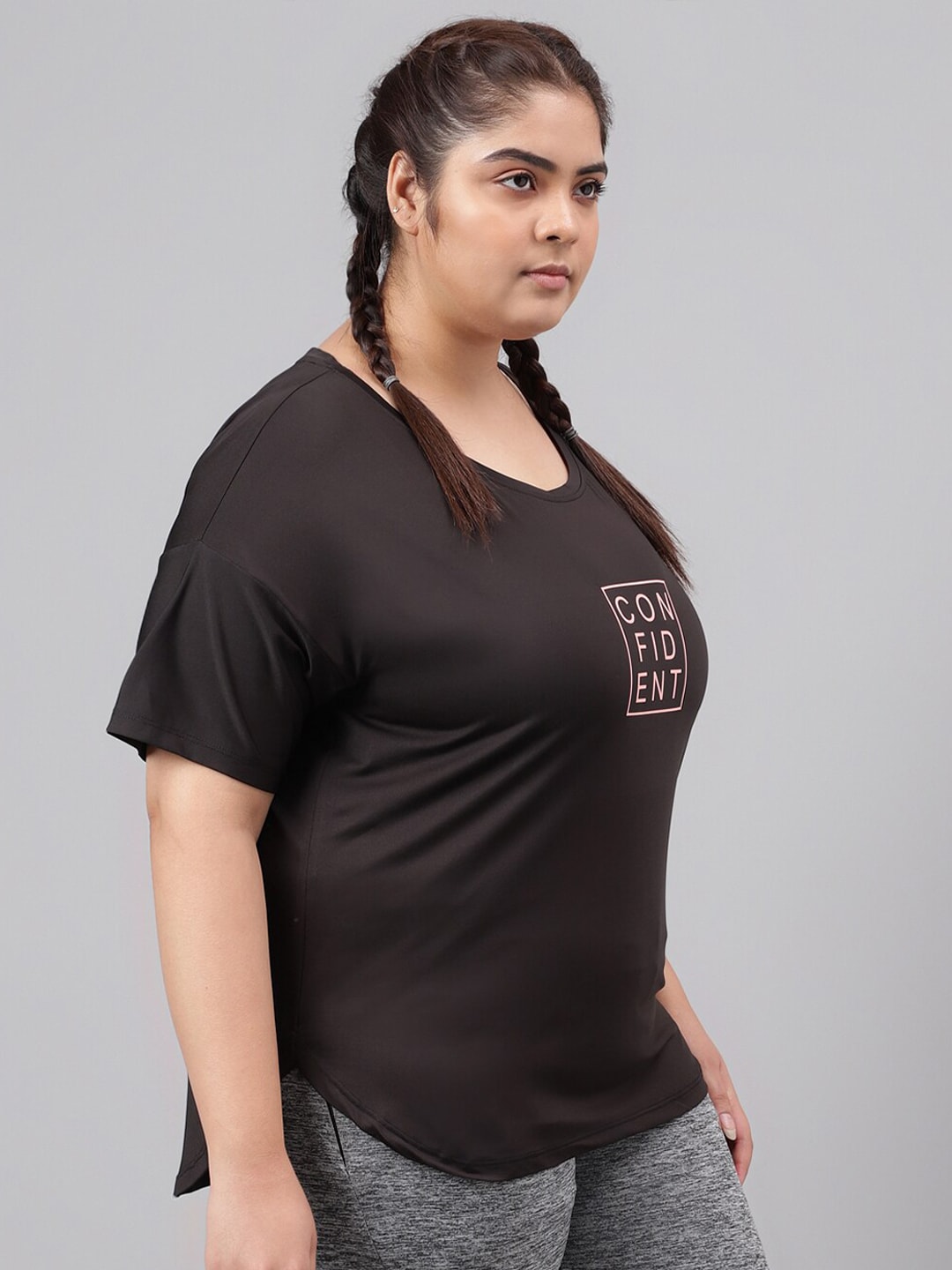 MKH Plus Size Typography Printed Relaxed Fit Dri-FIT Sports T-shirt 