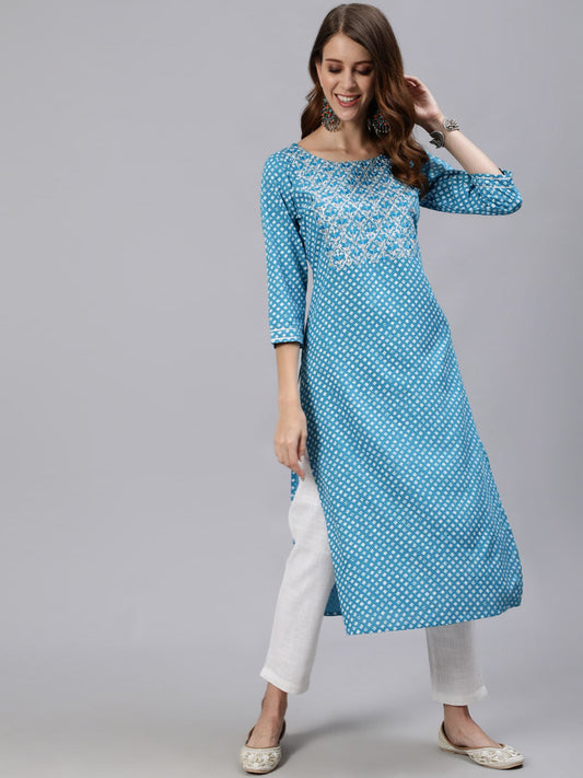 Jaipur Kurti Women Blue & White Floral Printed Kurta | Grab2Buy