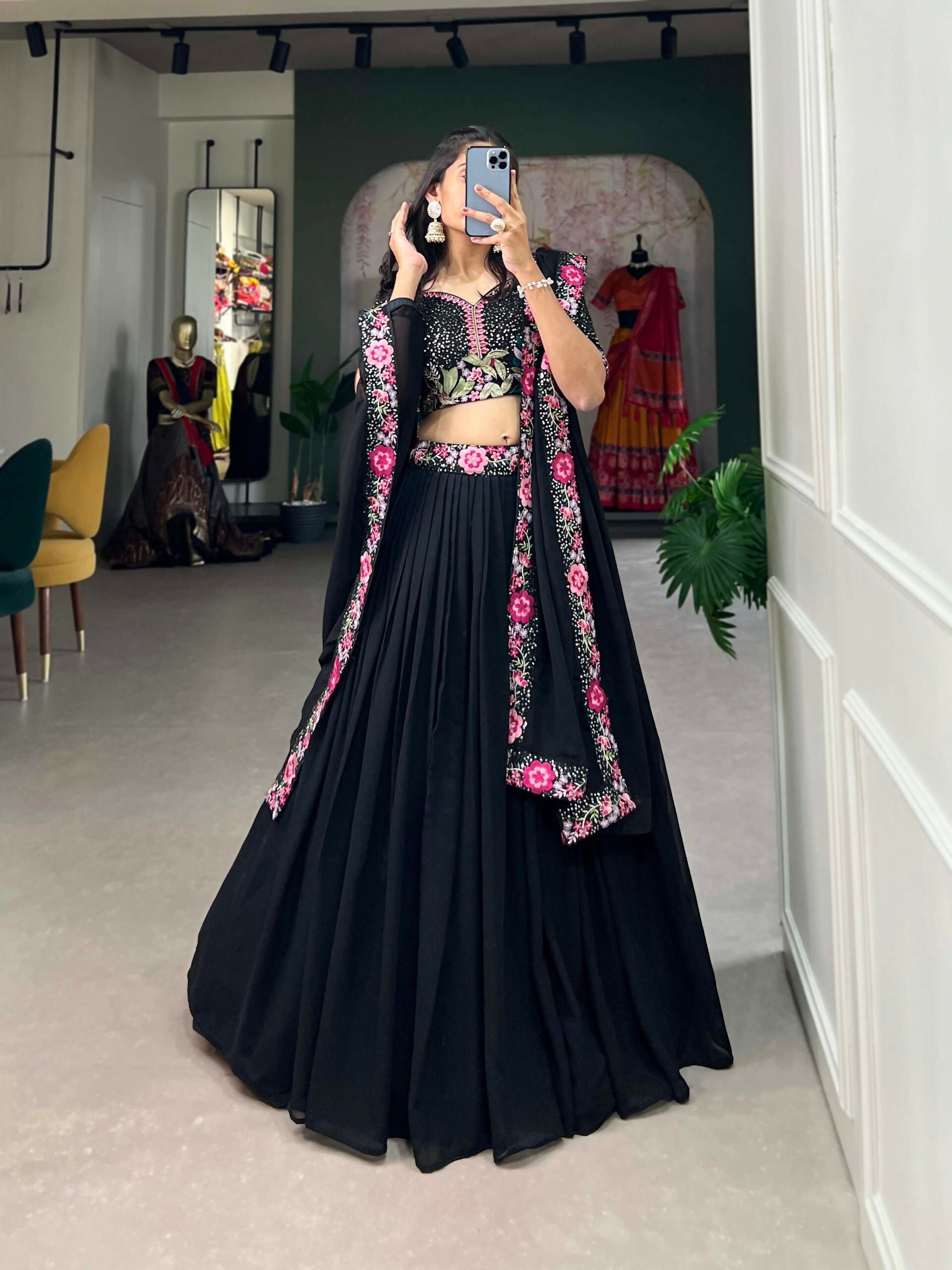Vastranavya Party Wear Sequins And Delicate Embroidery Work Belt Lehenga Choli - Black  Grab2Buy Vastranavya Grab2Buy