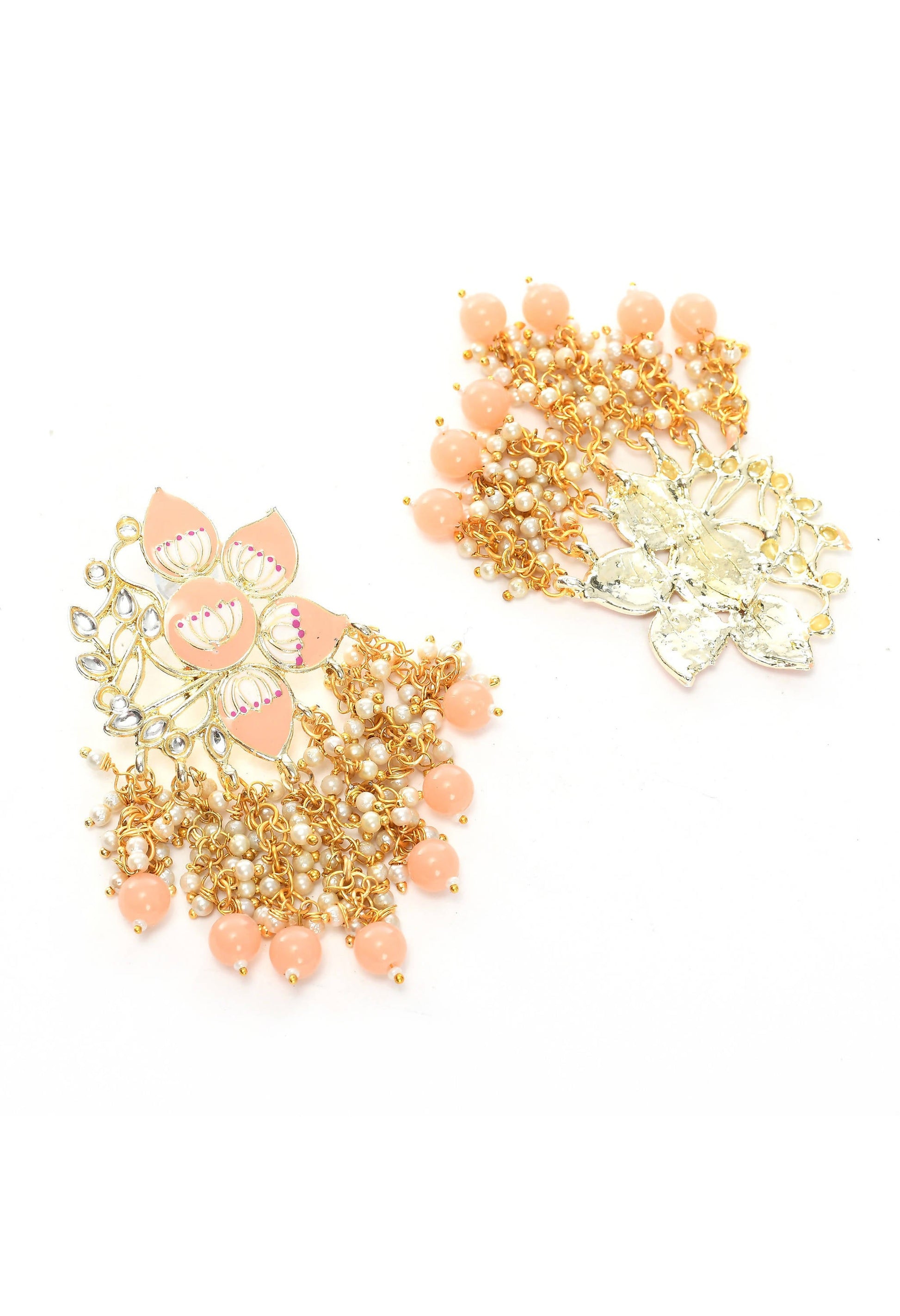 Mominos Fashion Johar Kamal Gold-Plated Kundan Peach Meenakari Earrings - Grab2buy