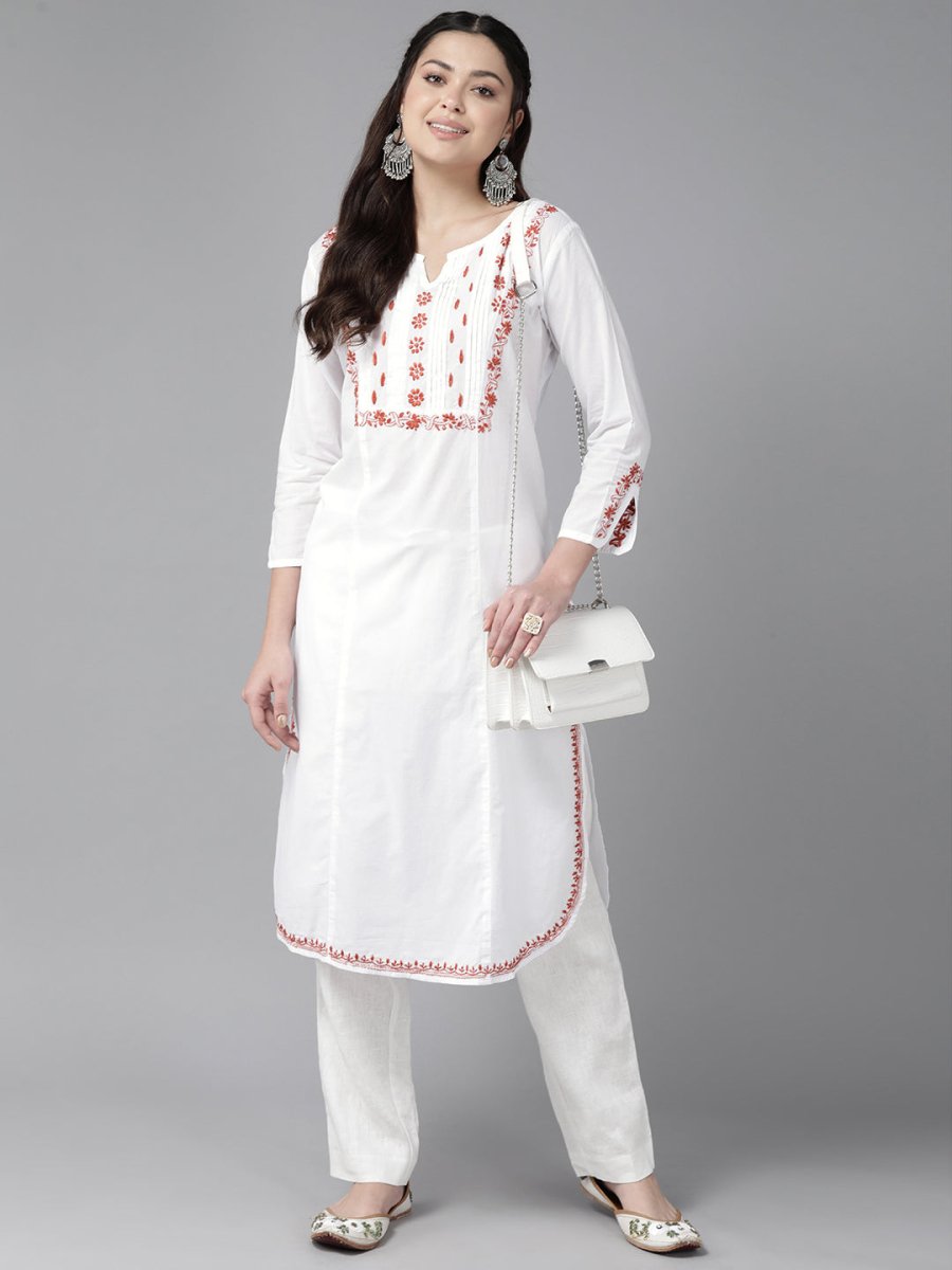 ADA Embroidered Chikankari Cotton Kurta 