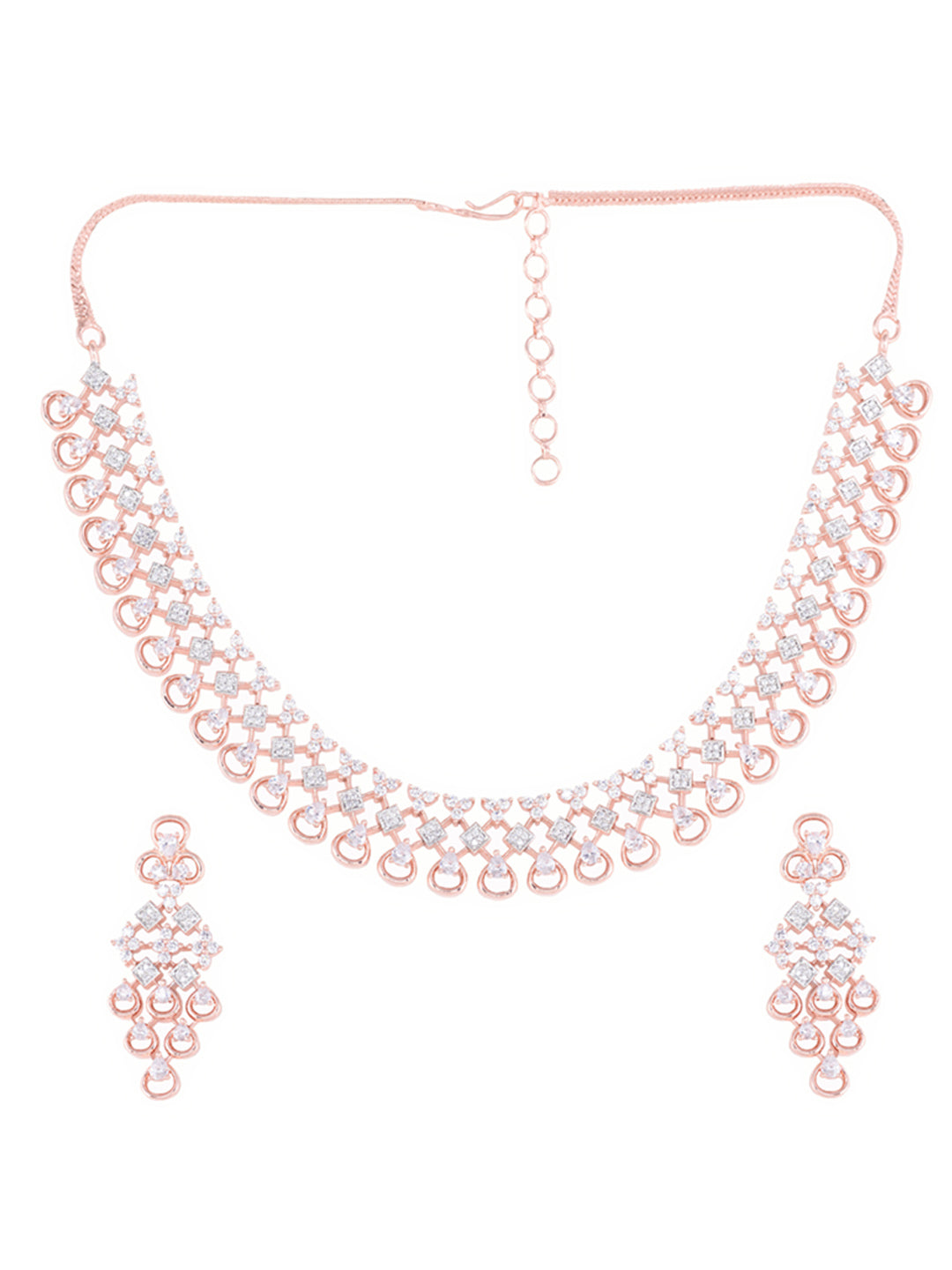 Saraf RS Jewellery Rose Gold-Plated White AD-Studded Handcrafted Jewellery Set - Grab2buy