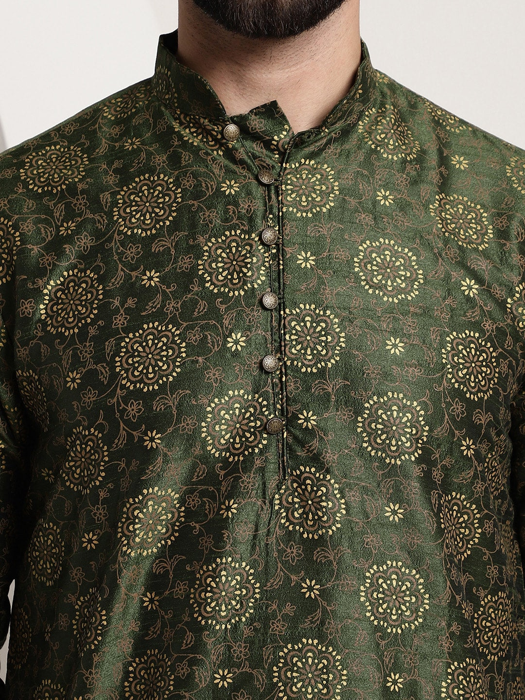 Sojanya Men Green & Brown Ethnic Motifs Printed Kurta 