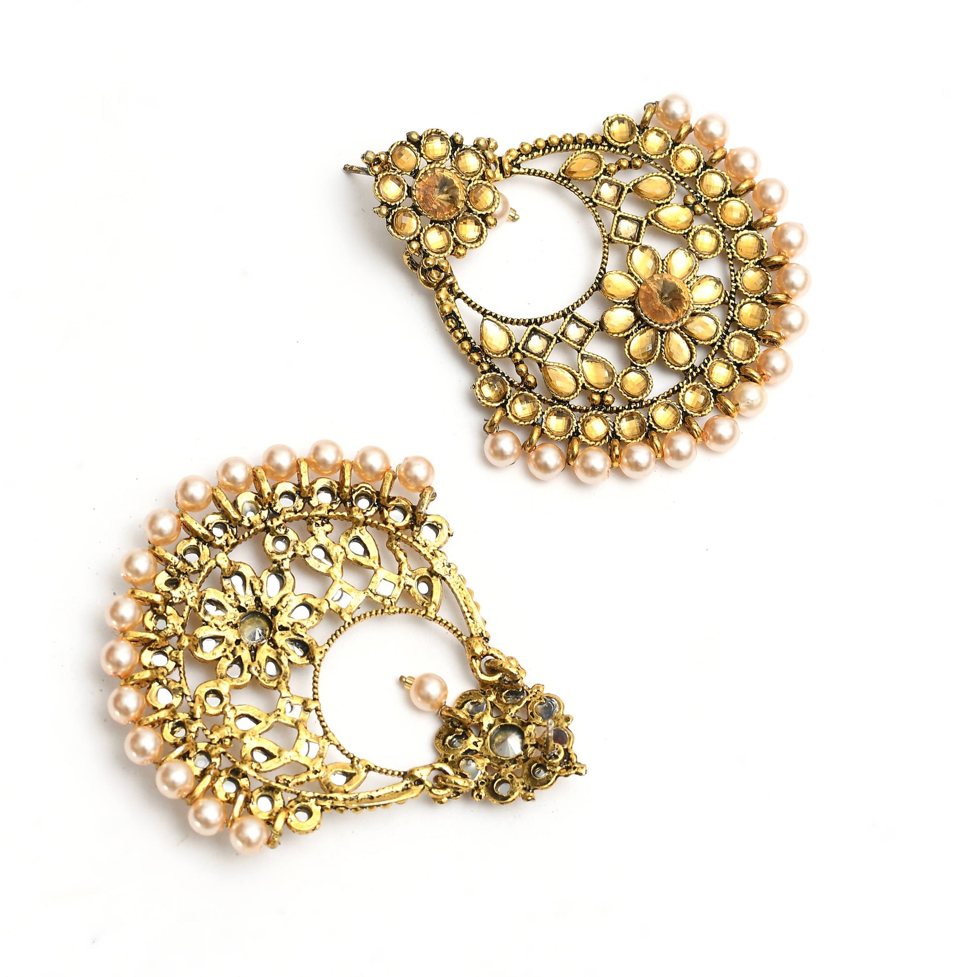 Mominos Fashion Johar Kamal Golden And White Beaded Earrings - Grab2buy