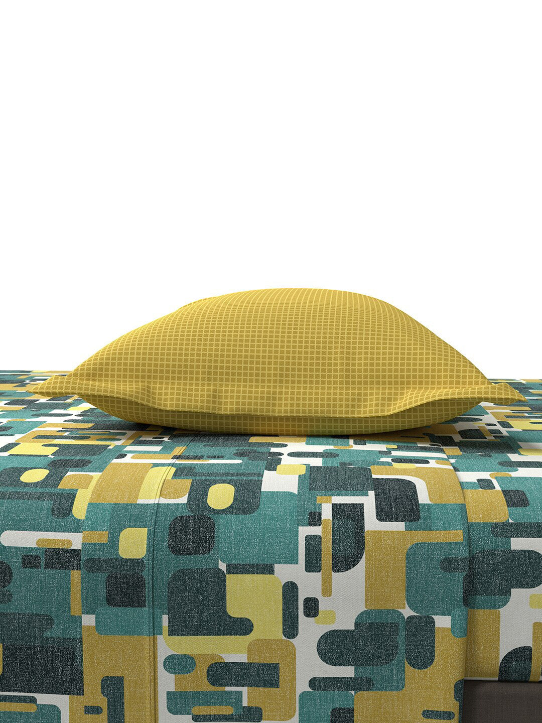 MYTRIDENT Yellow Green Printed Cotton 144 TC Queen Bedsheet With 2 Pillow Covers 