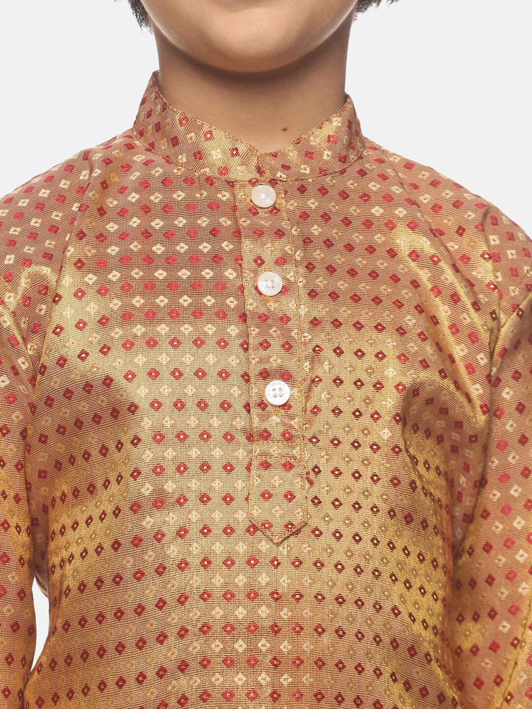 Sethukrishna Boys Gold-Toned & Red Printed Kurta with Pyjamas