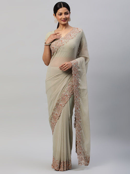 kasee Green Polka Dots Embroidered Saree