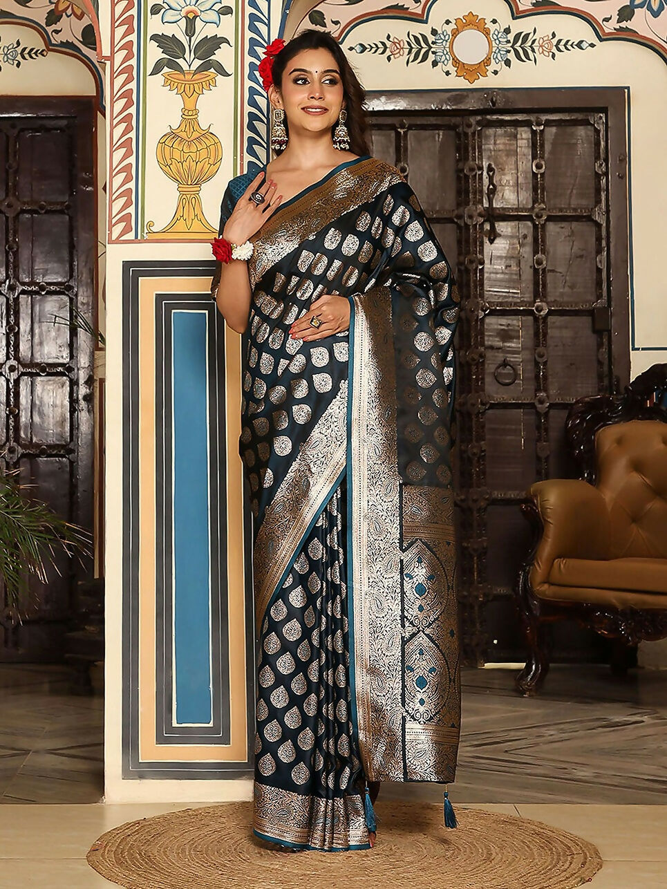 Shree Shyam Fashion Teal Silk Saree