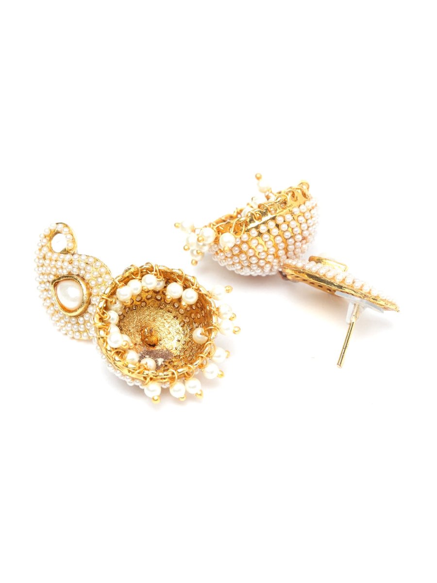 Anikas Creation Off-White & Gold-Polished Contemporary Jhumkas  Grab2Buy Anikas Creation Grab2Buy