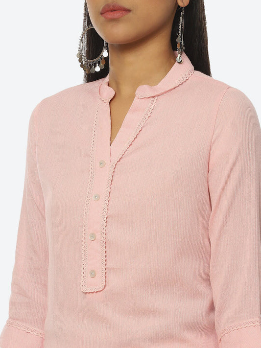 Biba Women Plus Size Pure Cotton Striped Mandarin Collar Kurta - Grab2buy