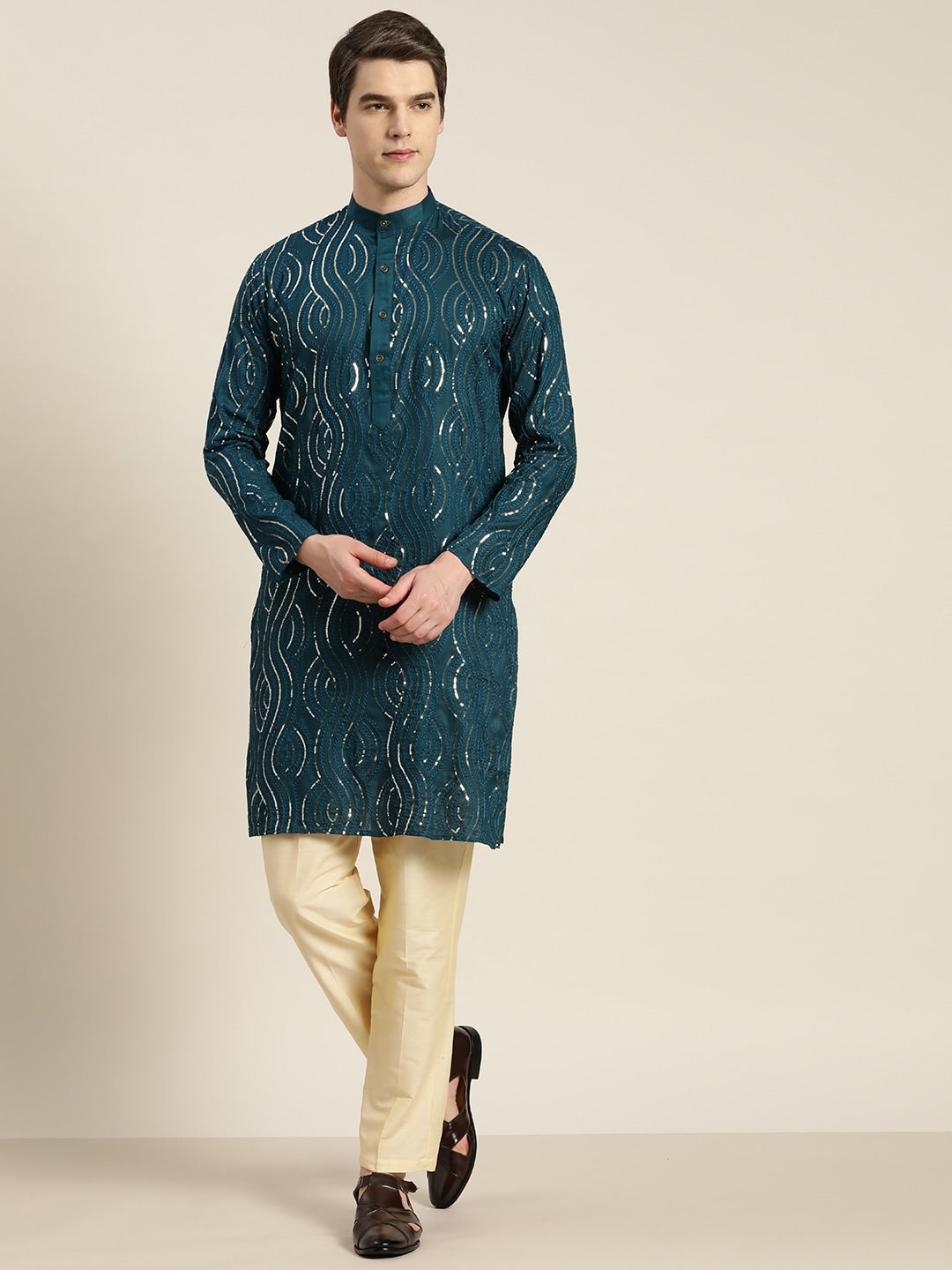 Sojanya Men Quirky Embroidered Sequinned Kurta 