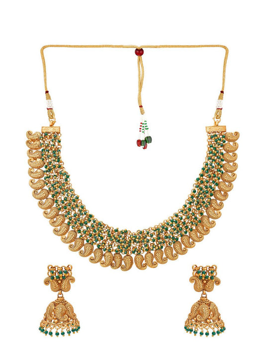 Aadita Gold-Plated Green Pearls Beaded Choker Jewellery Set - Grab2buy