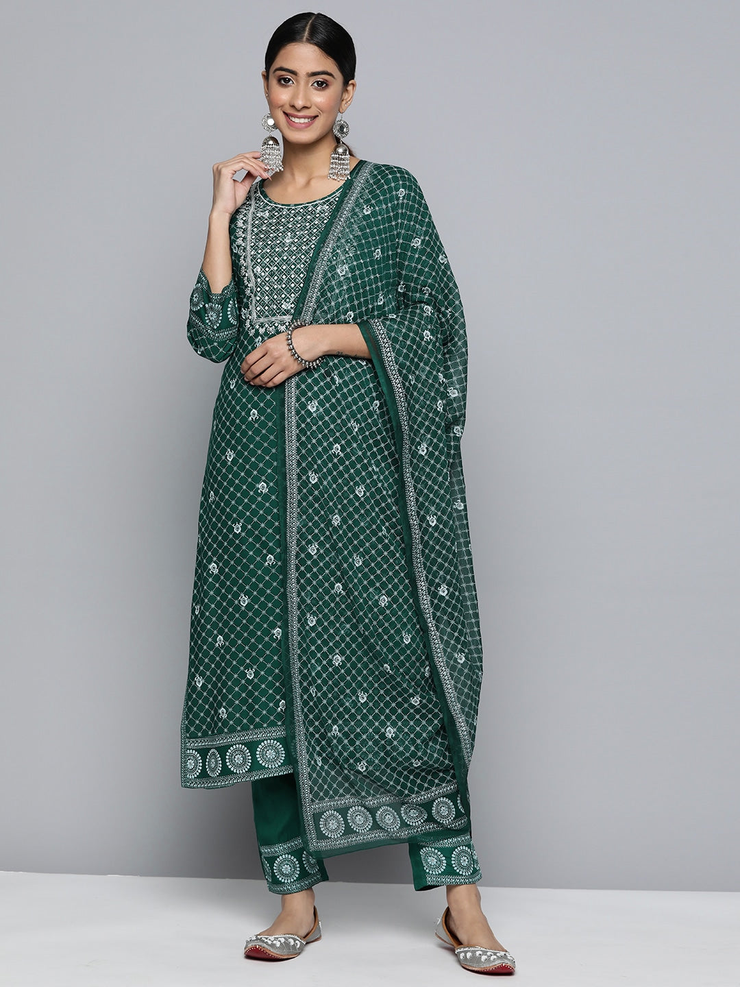 HERE&NOW Women Ethnic Motifs Yoke Design Kurta with Trousers & Dupatta