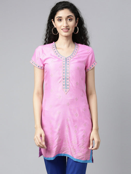 Souchii Pink Embroidered Pastels Kurta | Grab2Buy