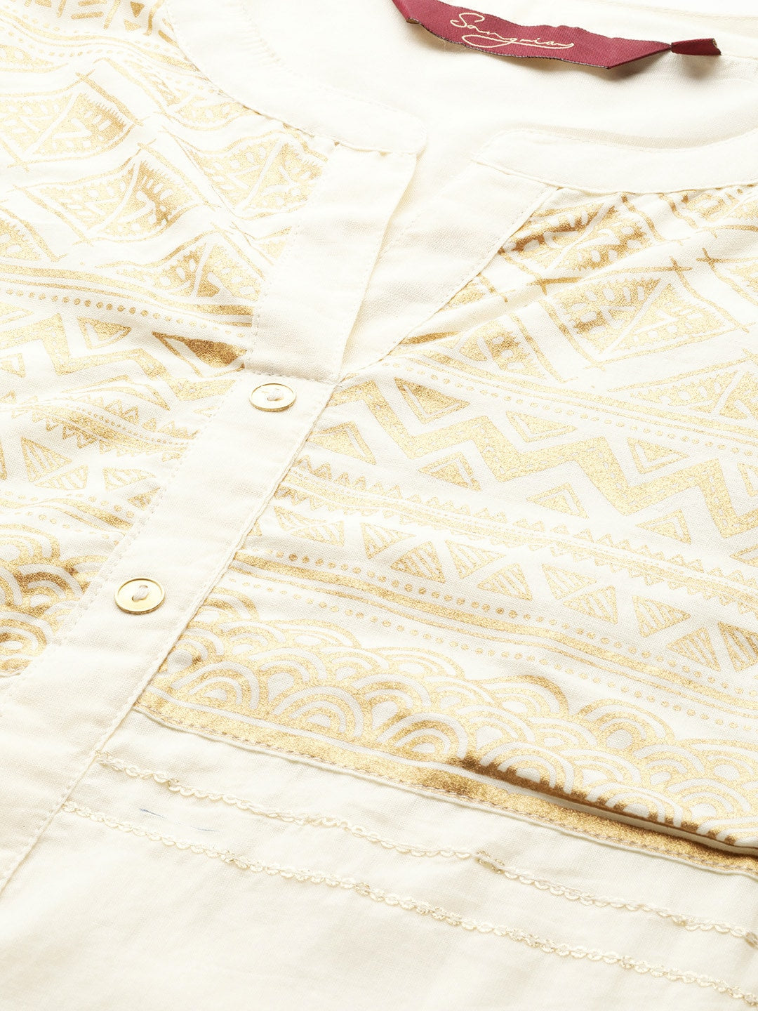 Sangria Women Off-White & Golden Yoke Design Kurta with Trousers | Grab2Buy
