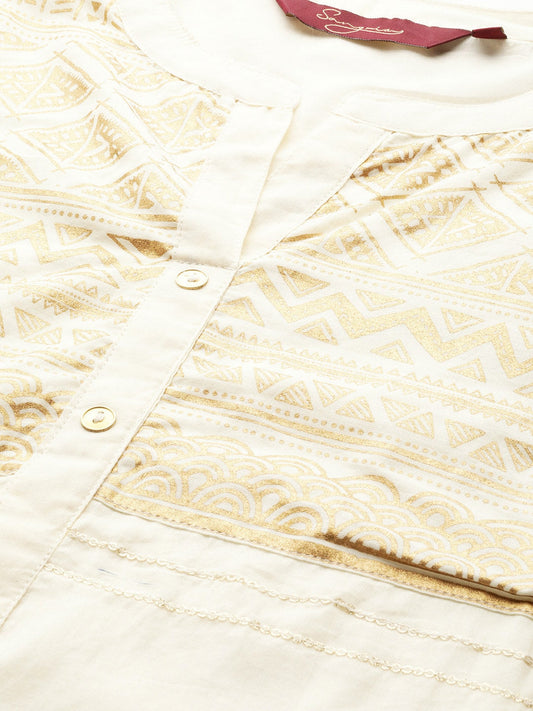 Sangria Women Off-White & Golden Yoke Design Kurta with Trousers | Grab2Buy