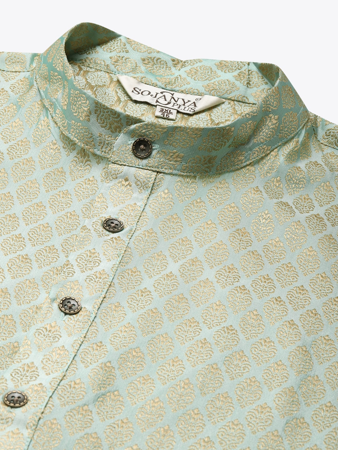 Sojanya Plus Men Green Jacquard Self Design Kurta with Pyjamas 