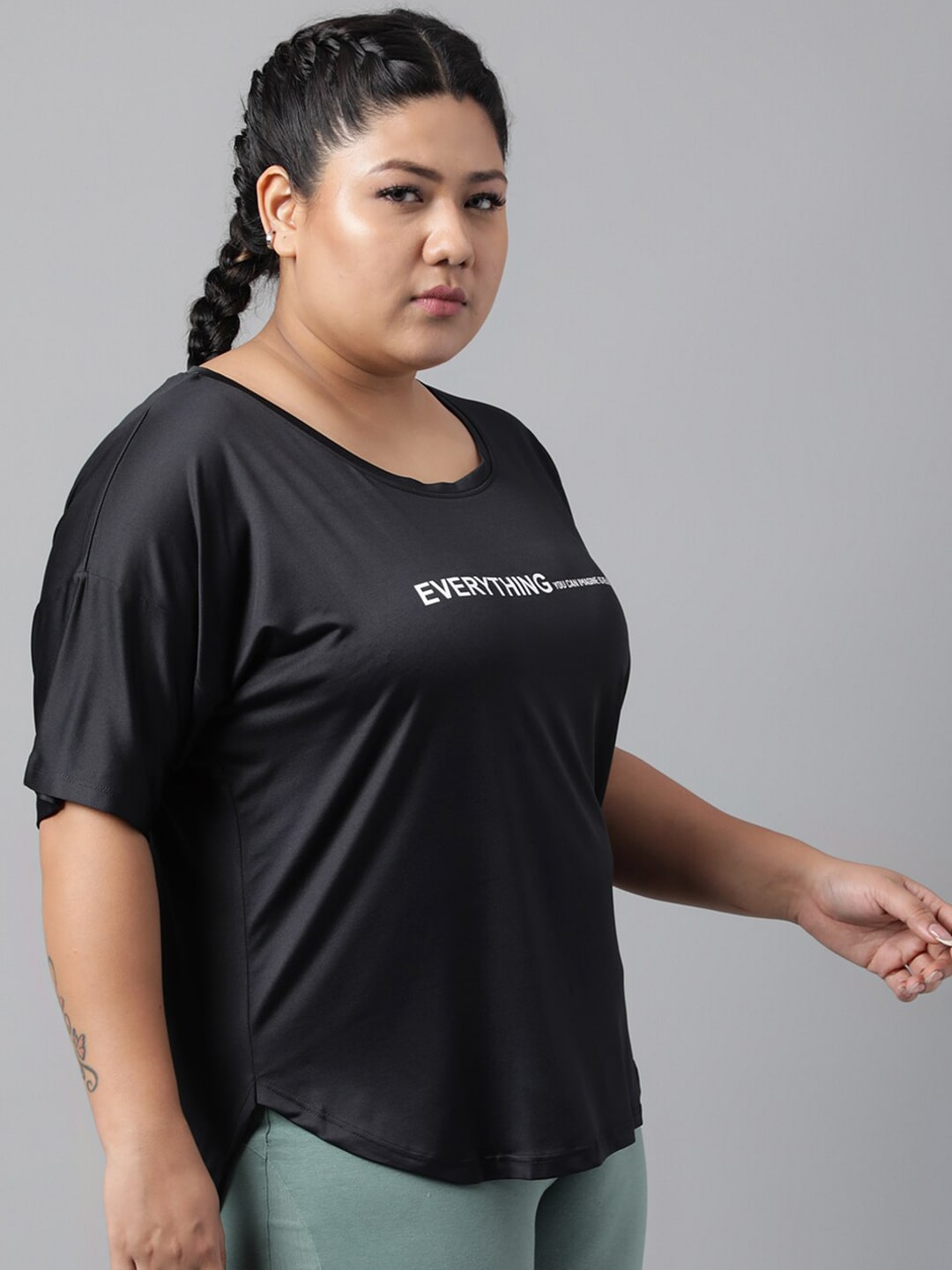MKH Plus Size Relaxed Fit Typography Printed Drop Shoulder Sleeves Dri-Fit Sports T-shirt 