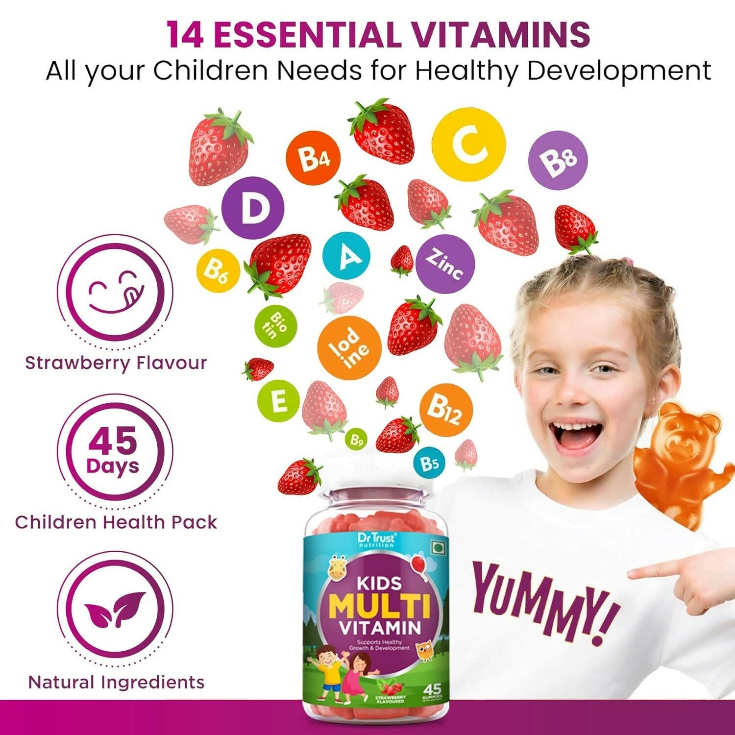 Dr Trust Nutrition Kids Multivitamin Gummies - Strawberry Flavor 