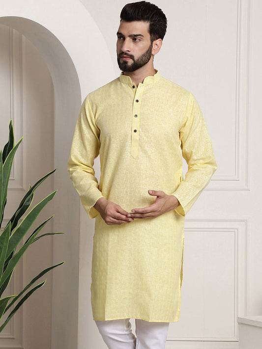 Sojanya Men Yellow Dobby Self-Checked Straight Kurta 