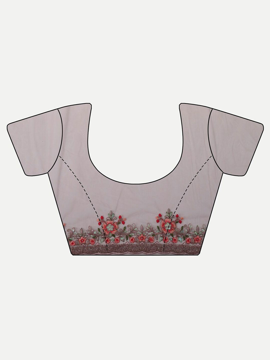 kasee Kasee Lavender & Red Floral Embroidered Net Saree