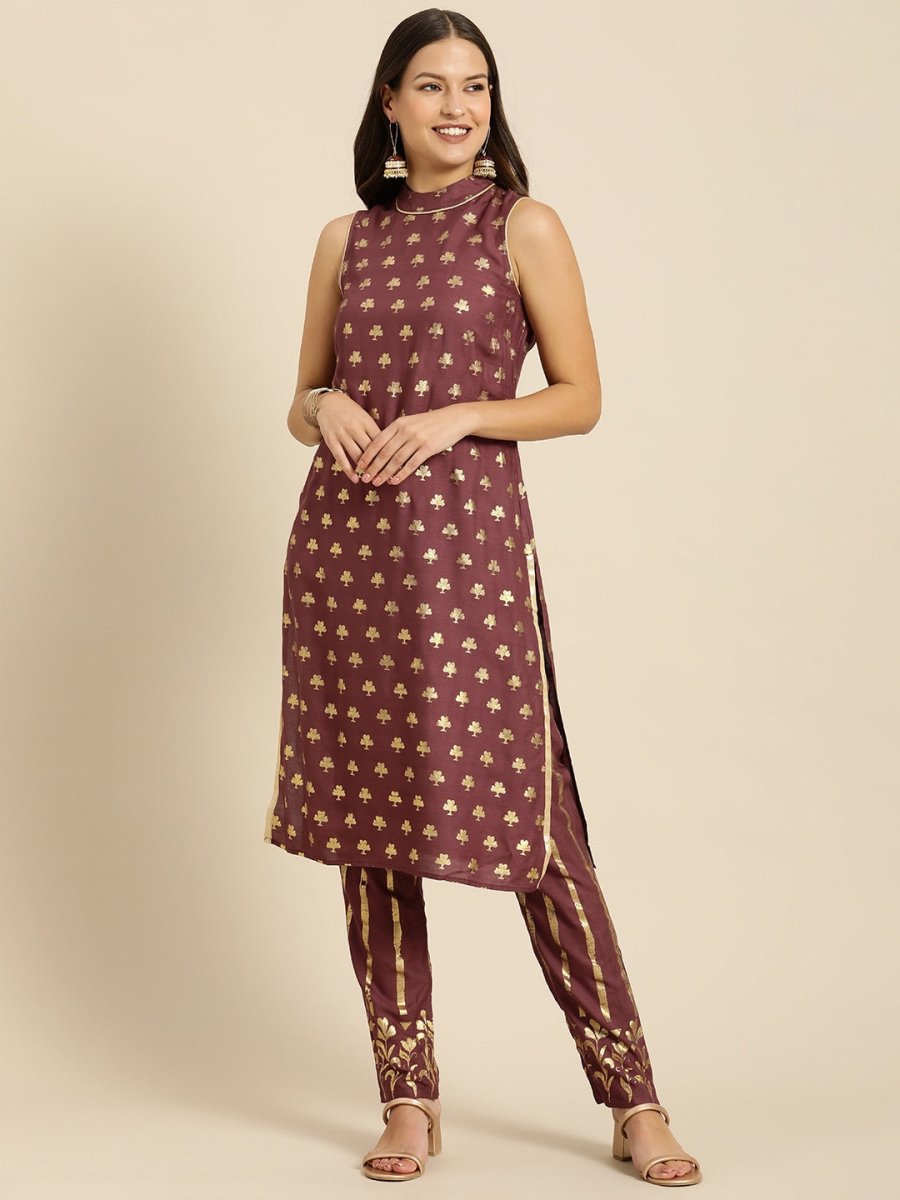 All About You Women Brown Ethnic Motifs Printed Pure Cotton Kurta with Trousers