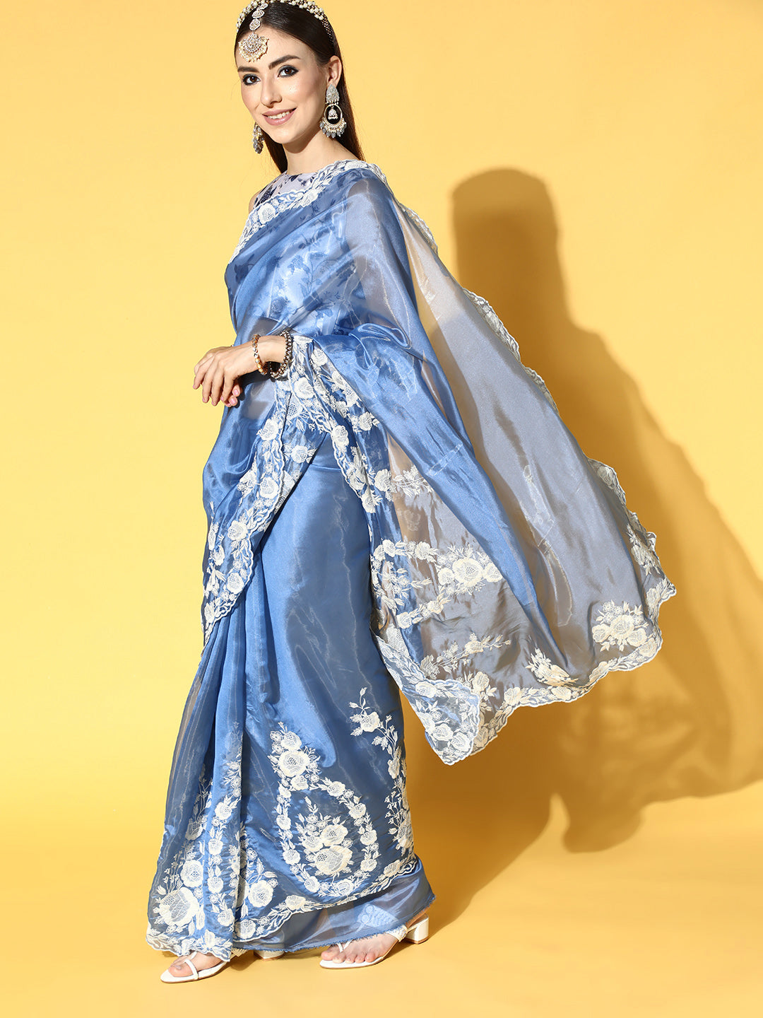 Saree Mall Floral Saree with Embroidered Border