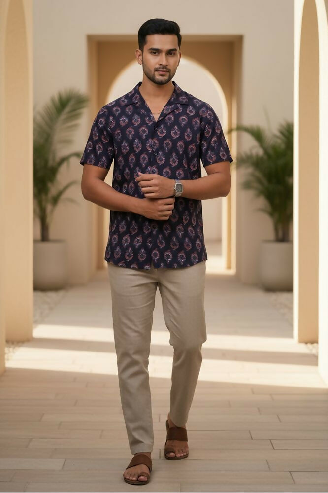 Paisley — Dark Blue Ajrakh Cotton Shirt by Hilo Design
