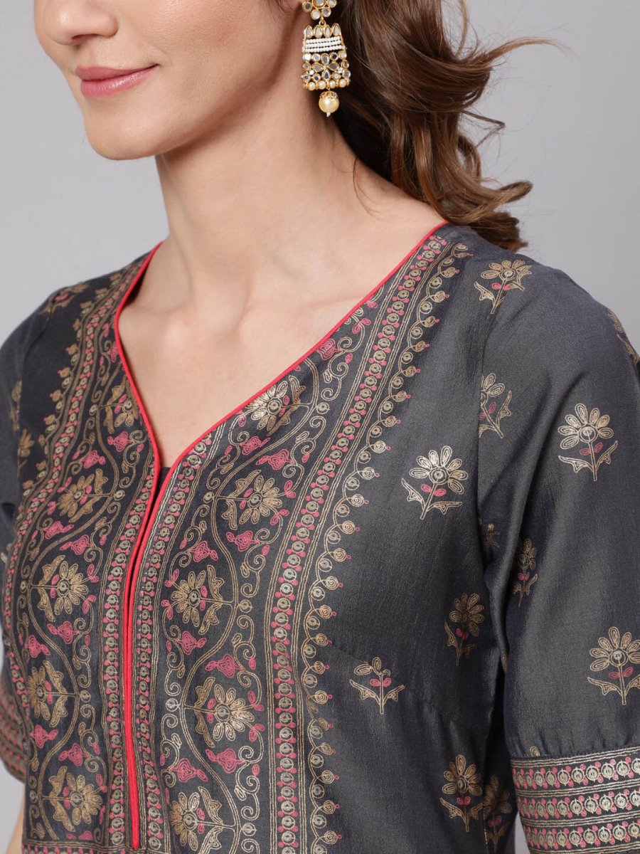 Aks Ethnic Motifs Printed Straight Silk Kurta