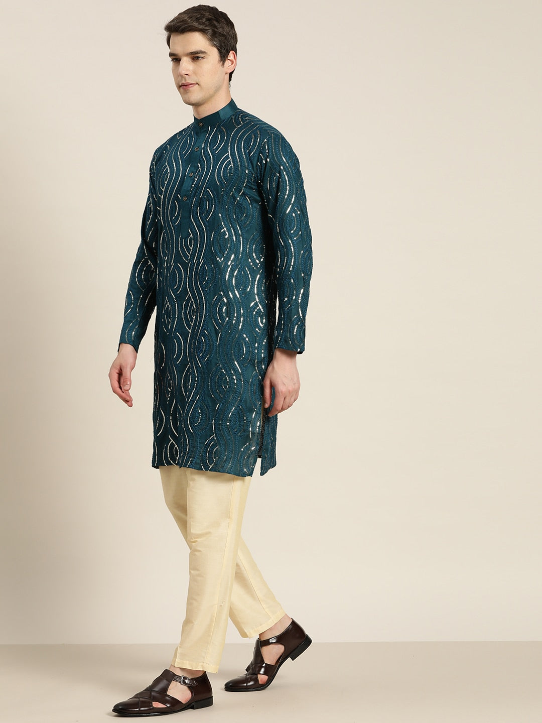 Sojanya Men Quirky Embroidered Sequinned Kurta 