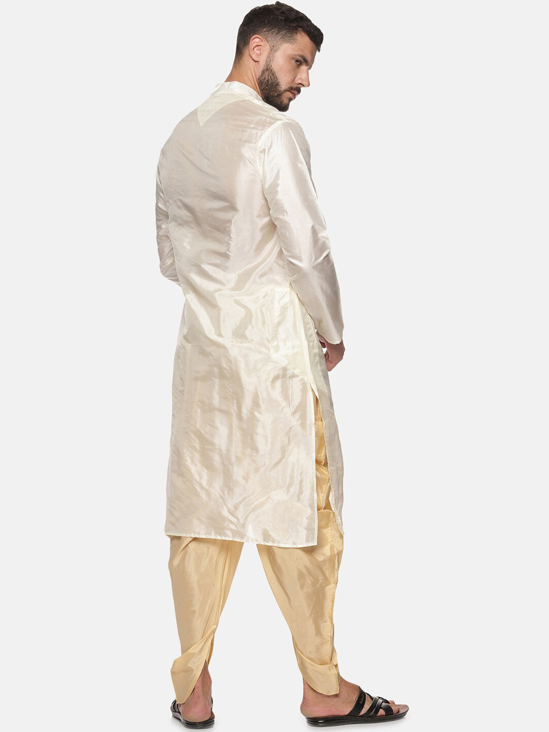 Sethukrishna Men Cream-Coloured Kurti with Dhoti Pants