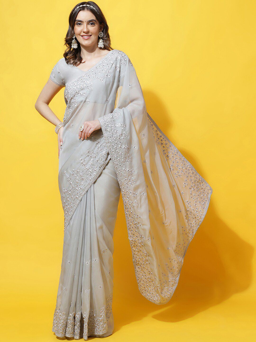 kasee Floral Embroidered Organza Saree