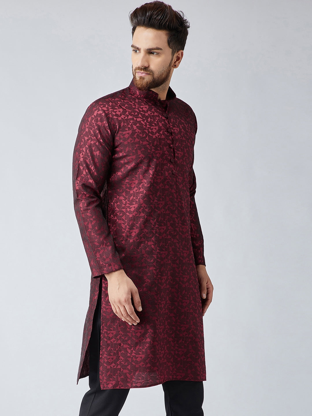 Sojanya Men Maroon Woven Design Straight Kurta 